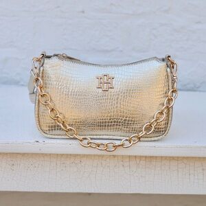 Caroline Hill Gold Embossed Faux Croc Joan Crossbody Purse